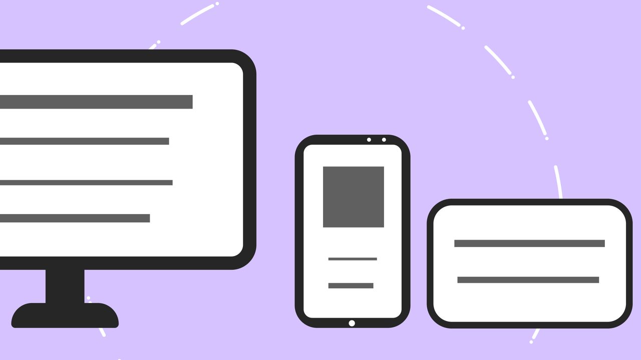 Icônes vectorielles avec un téléphone moderne près d’un écran d’ordinateur et d’une carte bancaire, sur fond violet avec des lignes grises